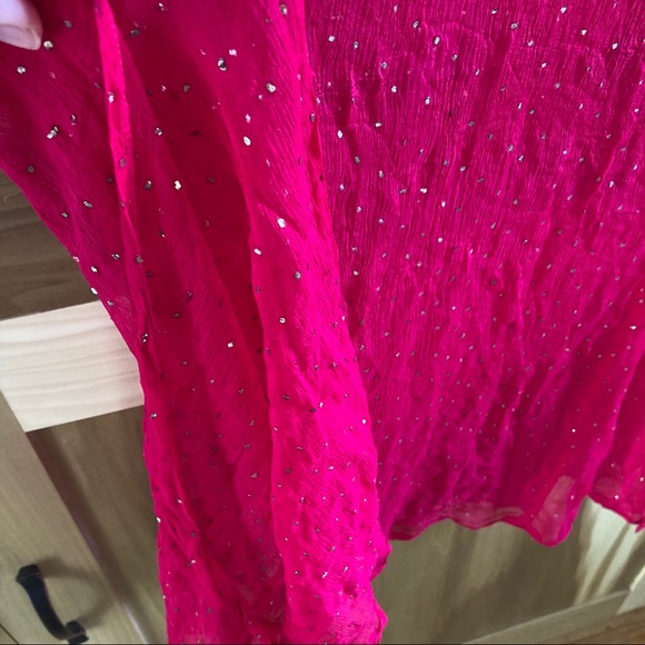 Hot Pink Fuchsia Sheer V-neck Tunic Kurti with Gold Dots - Picture 6 of 6